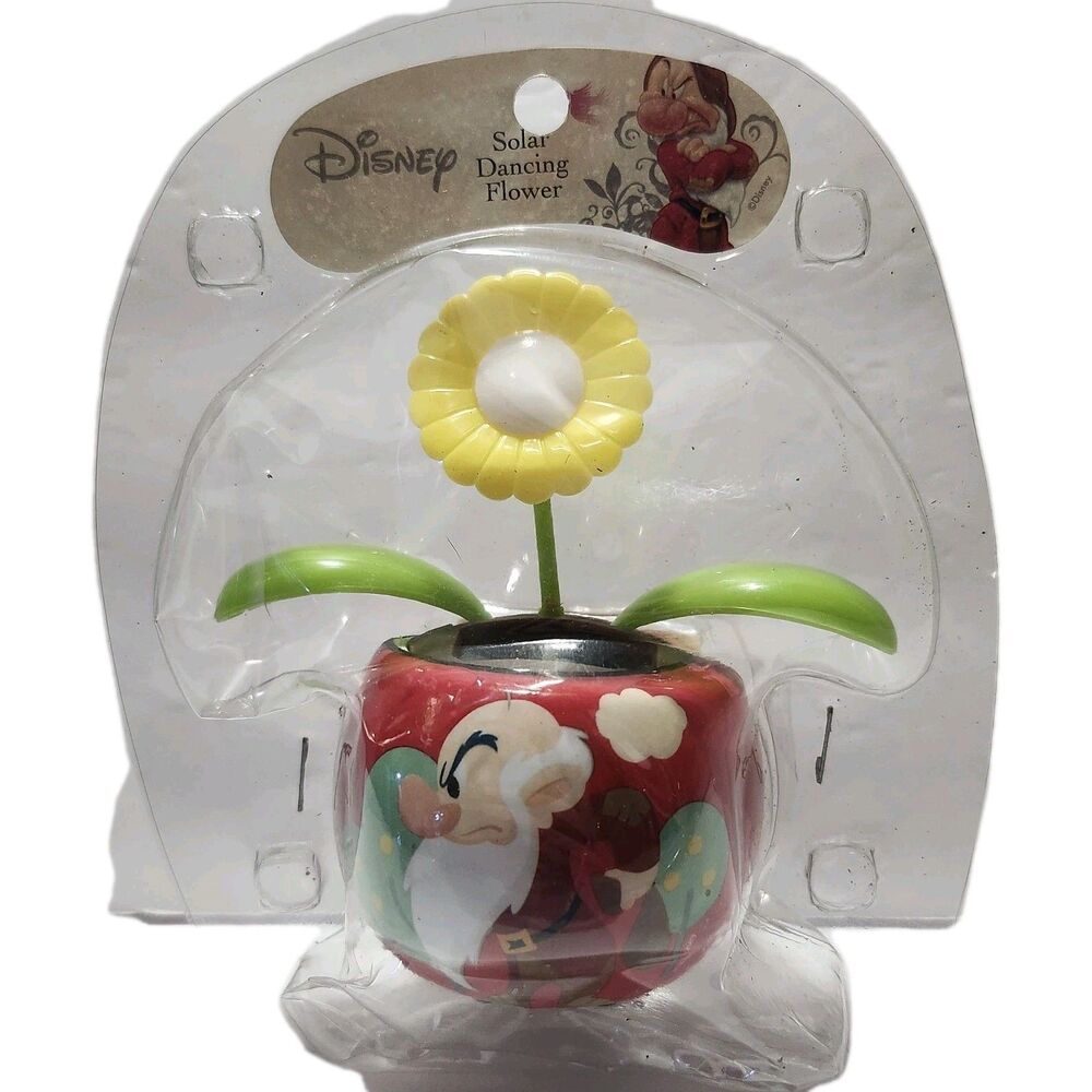 NOS Solar Powered Dancing DISNEY GRUMPY Seven Dwarfs Flower Pot Bobble Head Toy